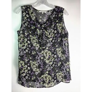 Quintessentia Top Women's Size M Purple Floral Summer Style Sleeveless Shirt